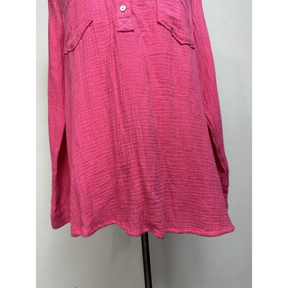 NWT Women’s Popover Gauze Top Tunic SZ XL Pink Long Sleeve Casual 1/4 Button Up - Picture 3 of 15